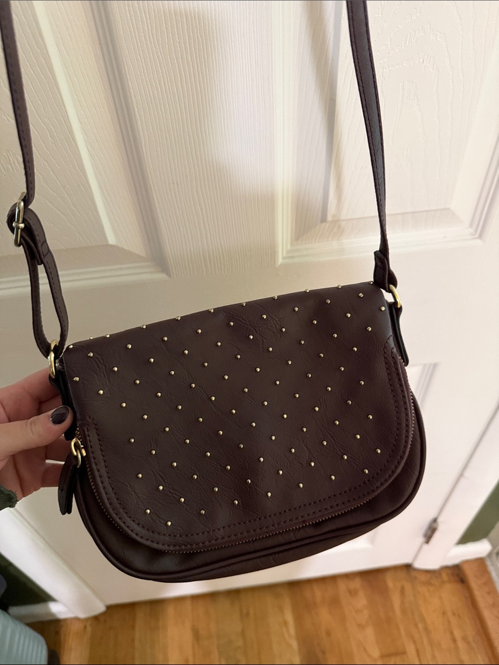 Studded Brown Leather Crossbody Bag